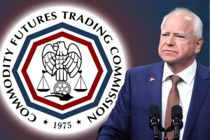 CFTC lawsuit against Minnesota prediction markets law featuring Commodity Futures Trading Commission logo and Governor Tim Walz during escalating federal dispute over event contract regulation and gambling restrictions