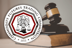 Commodity Futures Trading Commission logo with judge gavel symbolizing legal battle over prediction markets regulation and federal versus state authority. Federal judge halts Arizona action against prediction markets in dispute