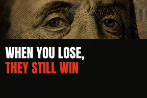 Close-up image of Benjamin Franklin on U.S. currency above bold text reading “When You Lose, They Still Win,” used in criticism of Kalshi prediction markets and gambling-style trading practices. Kalshi fires back at FairPredicts with cease-and-desist over 'Kalshi Lies' campaign