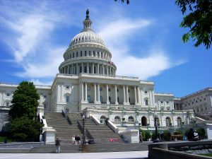 The exterior of the US Capitol building.
