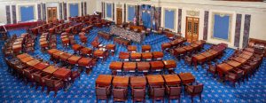 An overhead view of the Senate chamber.