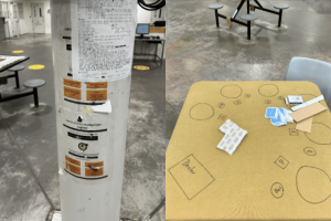 Justice Department inspectors documented gambling flyers and casino-style betting table setup inside USP Canaan inmate common area during 2025 inspection.