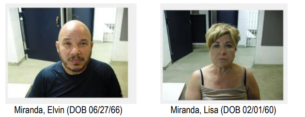 Booking photos of Elvin Miranda and Lisa Miranda after Connecticut State Police arrested them in connection with a Tolland cockfighting and illegal gambling investigation.