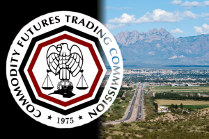 CFTC sues New Mexico over Kalshi sports prediction markets, with Commodity Futures Trading Commission logo and New Mexico landscape representing federal regulatory dispute.
