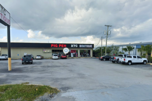 Pig Pen game room on Interstate 45 in La Marque, Texas, searched by investigators as part of a Galveston County illegal gambling crackdown.