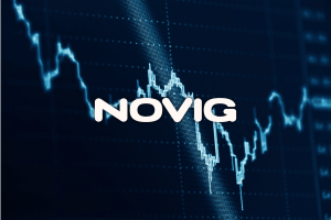 Novig logo displayed over a financial trading chart following the company's CFTC approval as a nationwide sports prediction market