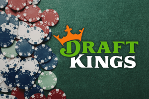 DraftKings online poker logo beside poker chips following Michigan approval for multi-state poker network across New Jersey and Pennsylvania