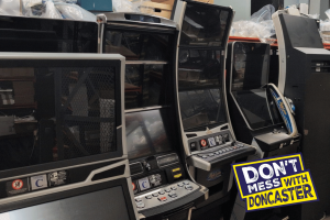 Seized slot machines and gambling terminals following illegal gambling raids in Doncaster that led to eight arrests during Operation Snaresbrook.