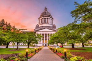 Washington State Capitol building in Olympia as lawmakers consider prediction markets and sports betting regulation legislation