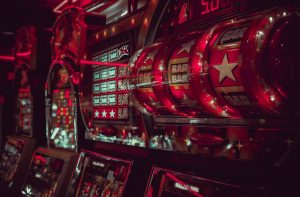 Close-up view of slot machine reels.