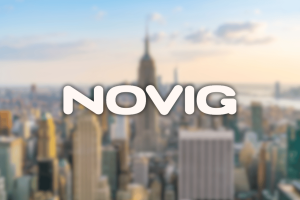 Novig logo with New York skyline illustrating federal lawsuit over sports prediction market regulation