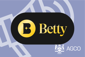 Betty Gaming logo alongside AGCO branding after Ontario regulator imposed C$120,000 penalty over underage gambling age-verification failures on Betty.ca.