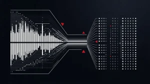 Abstract illustration of prediction-market order-book data being standardized for quantitative research teams