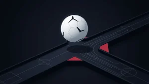 Football above branching market routes representing Robinhood’s event-contract partnership with OG.com