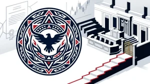 Abstract Senate chamber and tribal sovereignty emblem representing a pause on the CLARITY Act