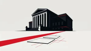 Abstract courthouse and prediction-market contracts representing Underdog’s Connecticut legal challenge